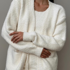 Warm Loungewear Cardigan Soft Knit Clothes For Home Plush Cardigan Cozy Loungewear Warm Knit Comfy Homewear Cardigan Gift For Girlfriend