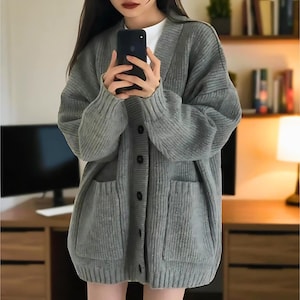 Long Cardigan, Winter Oversized Sweater, Ankle Length Cardigan, V-neck Chunky Cardigan, Soft Knit Coat, Autumn Cozy Loungewear