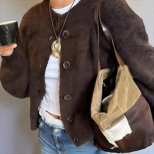 Women’s Autumn Winter Loose Knit Cardigan – Lantern Sleeve Button Up Sweater Coat