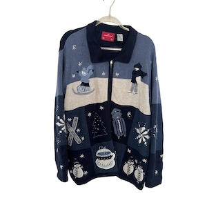 Northcrest Cardigan Sweater Women's 2XL Wool Blend Ski Holiday Lodge Snowman
